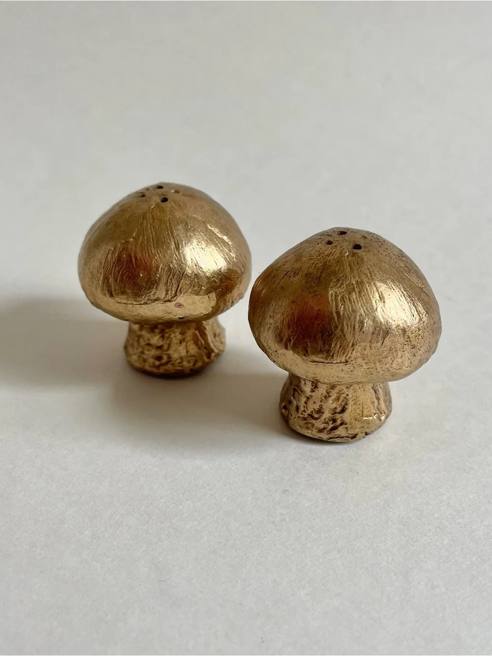 Small Mushroom Salt & Pepper Shakers Gold Tone Whimsical